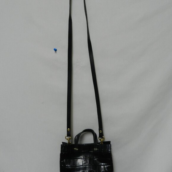Clare V. Simple Tote Bebe Black Croc-Embossed Leather Mini Crossbody Bag Tote - Picture 6 of 14